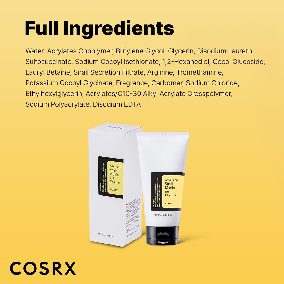 Full ingredients list above the cleanser tube and its outer carton
