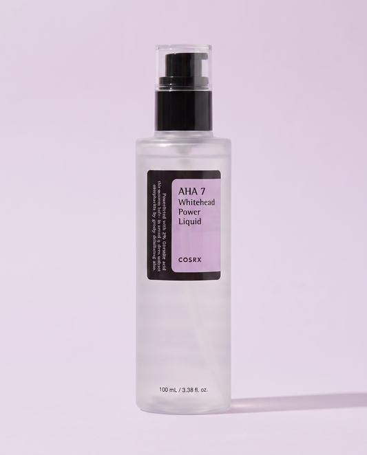COSRX AHA 7 Whitehead Power Liquid 100ml - frosted bottle on a lilac background
