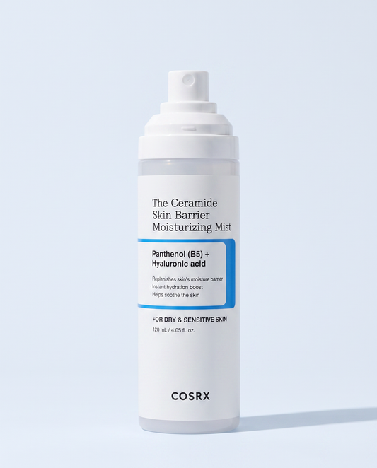 COSRX The Skin Barrier Moisturising Mist 120ml - white mist bottle on a pale blue background