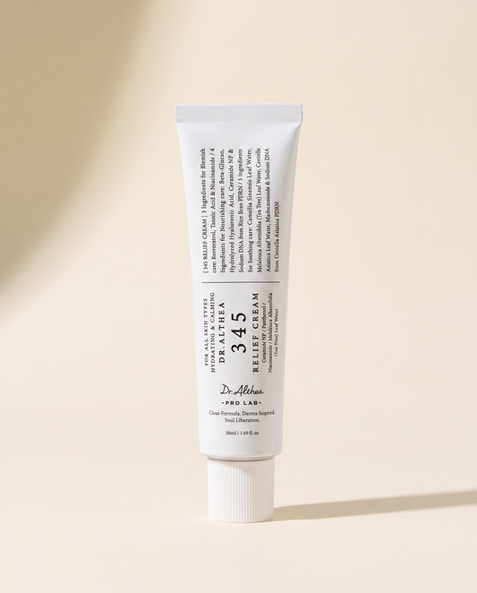 Dr.Althea 345 Relief Cream 50ml - white tube standing upright on a warm beige background