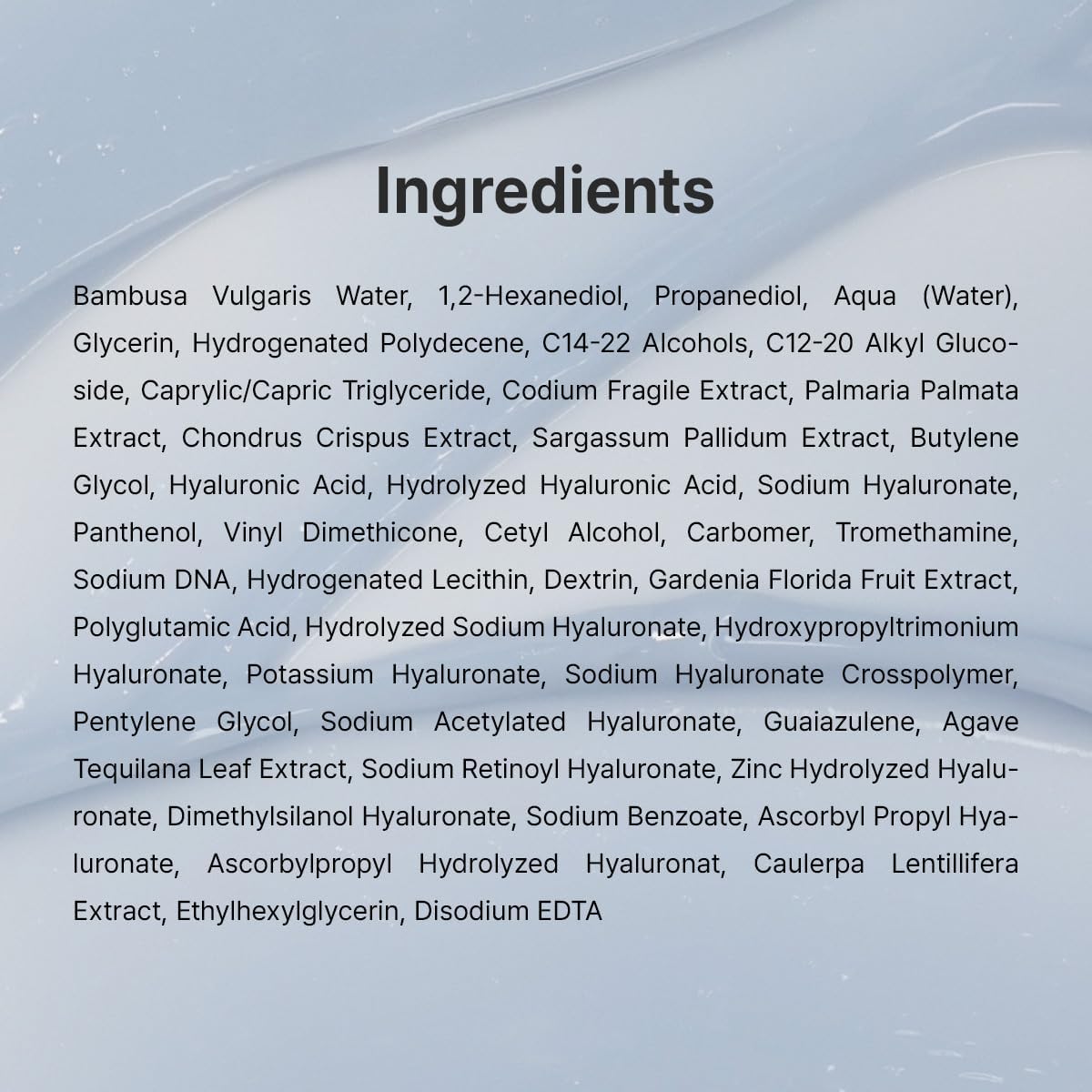Full ingredients list for the Aqua Marine Watery Cream on a cream-texture background