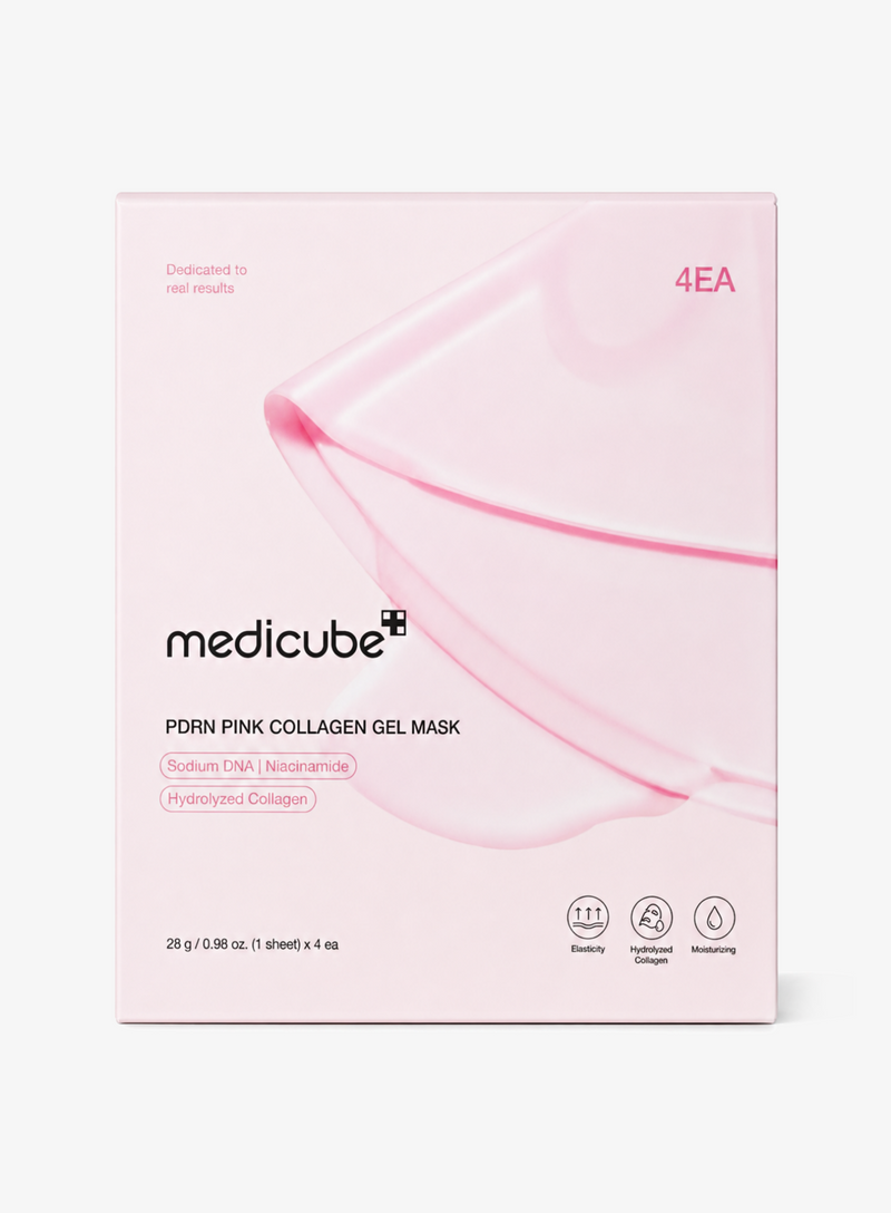 Medicube PDRN Pink Collagen Gel Mask 4 Pack on a plain white background