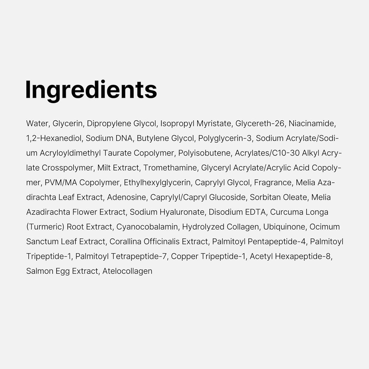 Full ingredients list for the PDRN Pink Peptide Serum