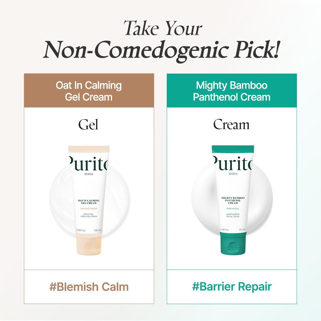 Take your non-comedogenic pick: Oat In Calming Gel Cream for blemish calm versus Mighty Bamboo Panthenol Cream for barrier repair