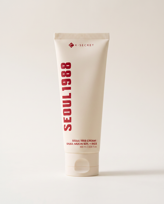 Seoul 1988 Snail Mucin Cream 100ml - cream tube with red SEOUL 1988 lettering on a beige background