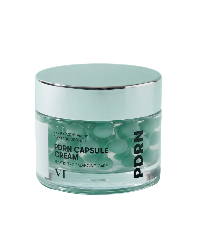 VT Cosmetics PDRN Capsule Cream 100 50ml - closed capsule cream jar on a mint background