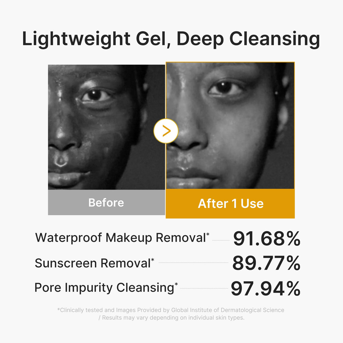 Before and after one use: waterproof makeup, sunscreen and pore impurity removal results