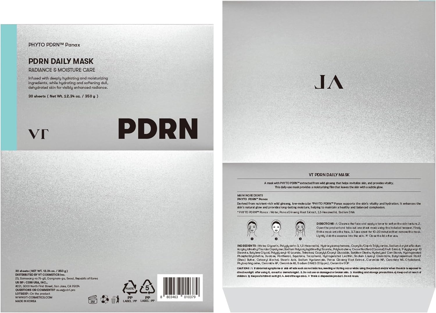 VT Cosmetics PDRN Daily Mask 30 Sheets - VT Cosmetics K-Beauty