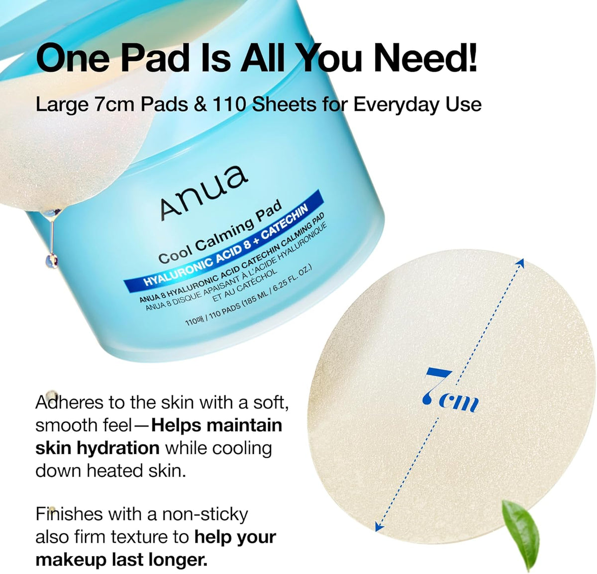 One pad is all you need: large 7 cm pads, 110 sheets, shown lifted from the jar