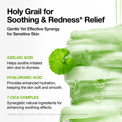 Anua Azelaic Acid 10% Soothing Toner Pads 90 Pads - a stack of green pads beside a soothing ingredients panel