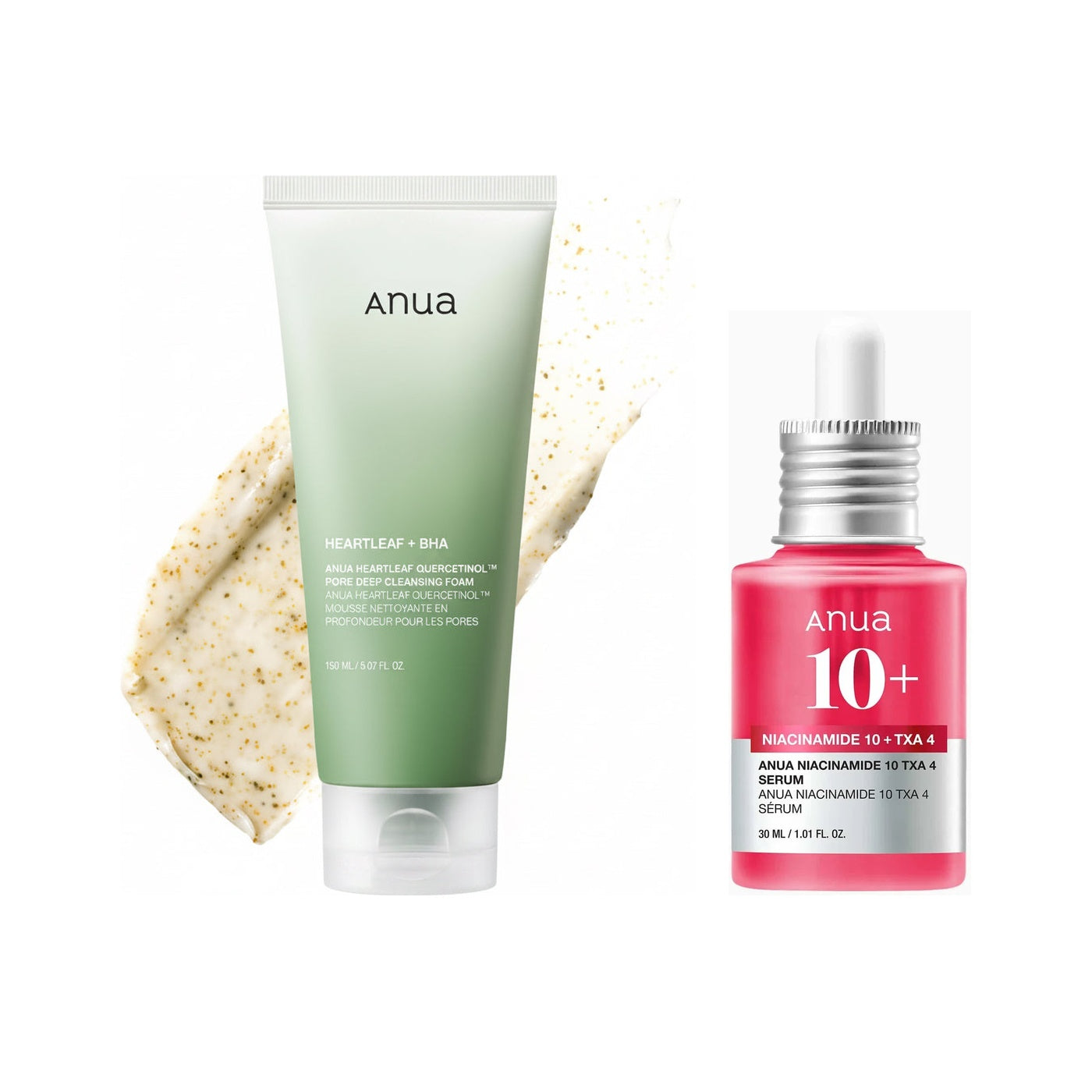 Anua Cleanse & Brighten Duo - Heartleaf Quercetinol Pore Deep Cleansing Foam 150ml and Niacinamide 10% + TXA 4% Brightening Serum 30ml