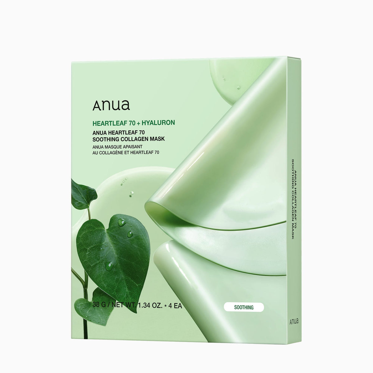 Anua Heartleaf 70% Soothing Collagen Sheet Mask 4 Sheets on a plain white background