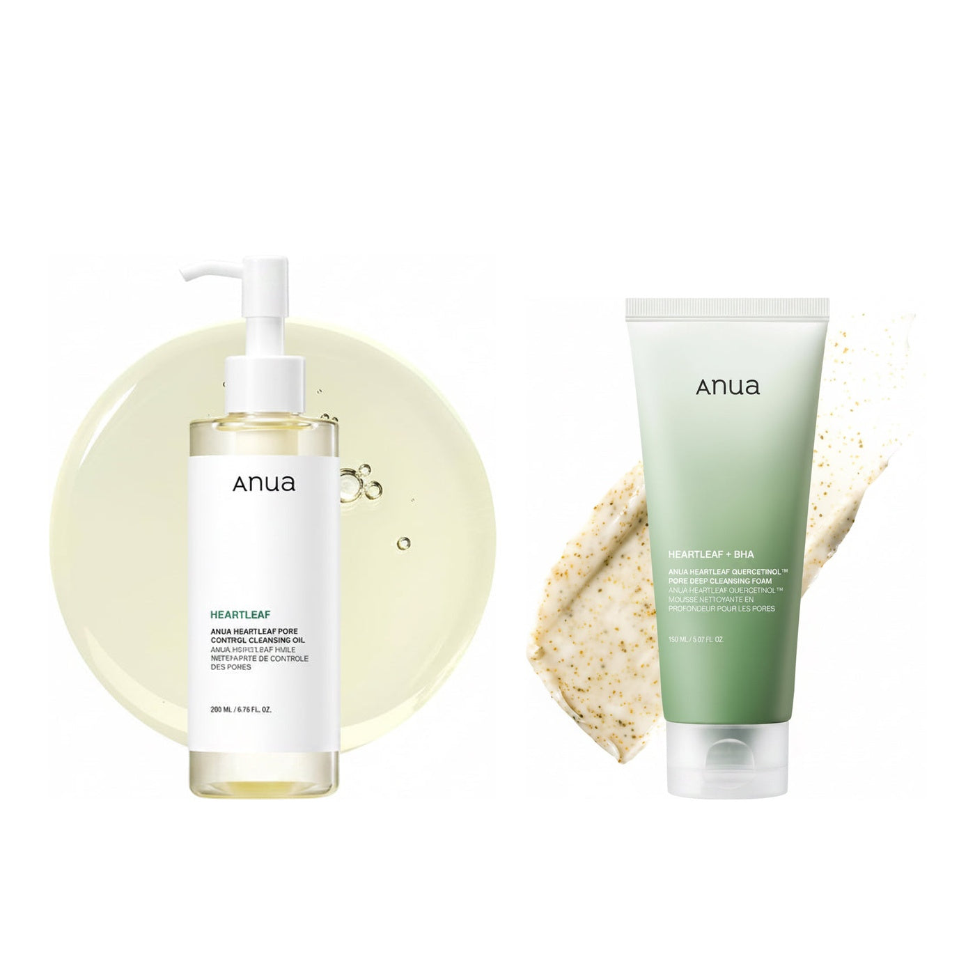 Anua Heartleaf Double Cleanse Duo - Pore Control Cleansing Oil 200ml and Quercetinol Pore Deep Cleansing Foam 150ml