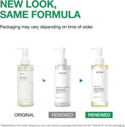 New look, same formula: the original bottle beside two renewed packaging versions