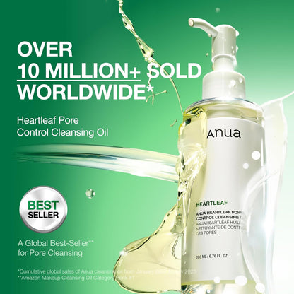 The cleansing oil bottle with a splash of oil on a green background, a global best-seller with over 10 million sold worldwide