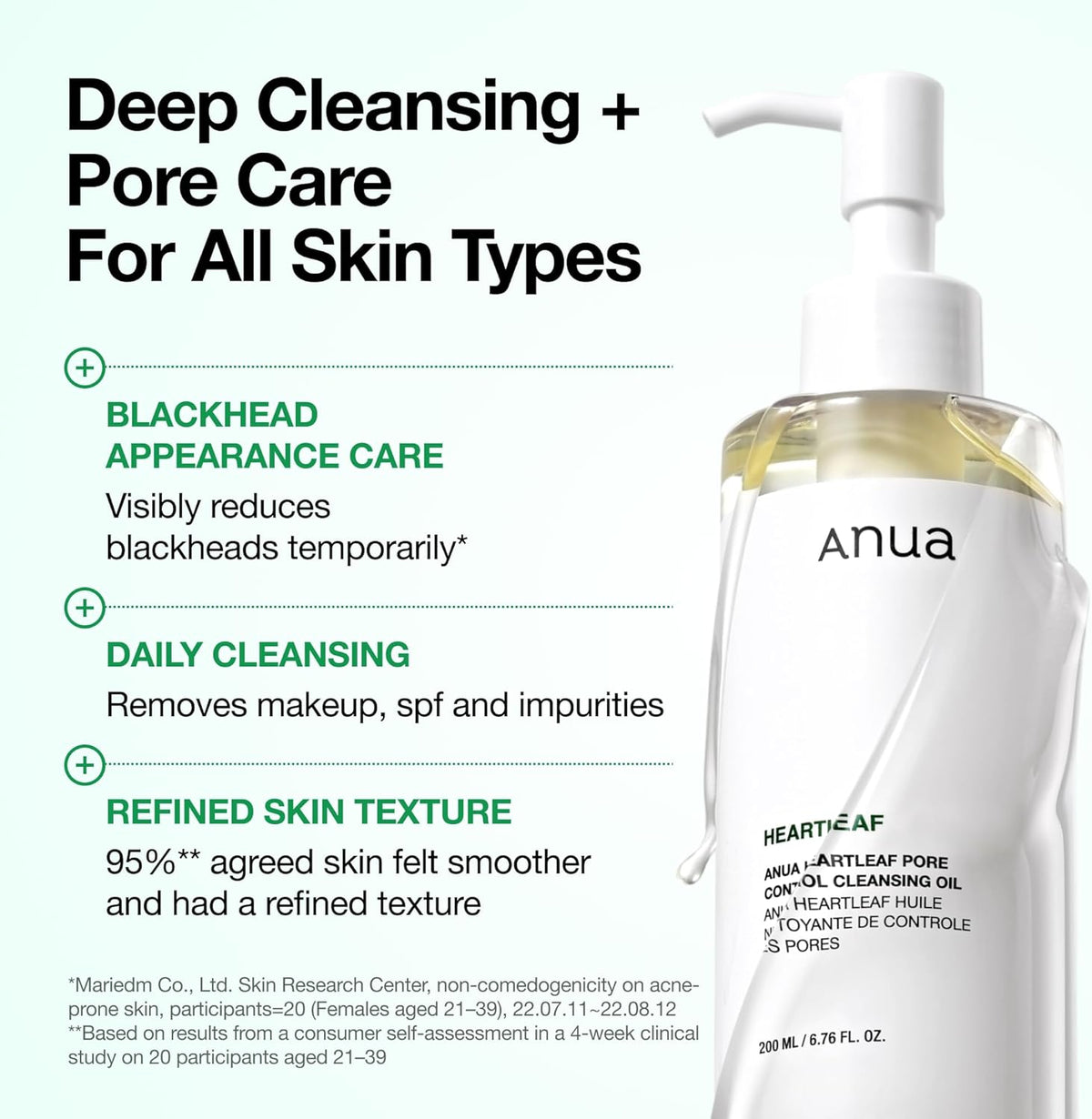 Deep cleansing and pore care for all skin types: blackhead appearance care, daily removal of make-up and SPF, and 95% agreed skin felt smoother