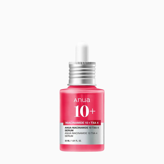 Anua Niacinamide 10% + TXA 4% Brightening Serum 30ml - pink serum bottle with a silver cap, white background