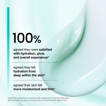 Anua PDRN Hyaluronic Acid 100 Moisturizing Cream 60ml - a pale green gel swatch beside a satisfaction results panel