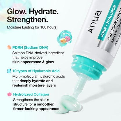 Glow, hydrate, strengthen: the tube dispensing cream, with salmon DNA PDRN, ten types of hyaluronic acid and hydrolysed collagen for 100 hours of moisture