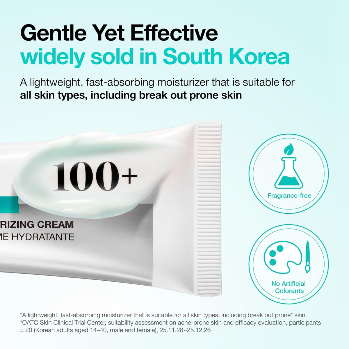 Gentle yet effective: the tube in a cream swirl, fragrance-free with no artificial colourants, suitable for all skin types including breakout-prone
