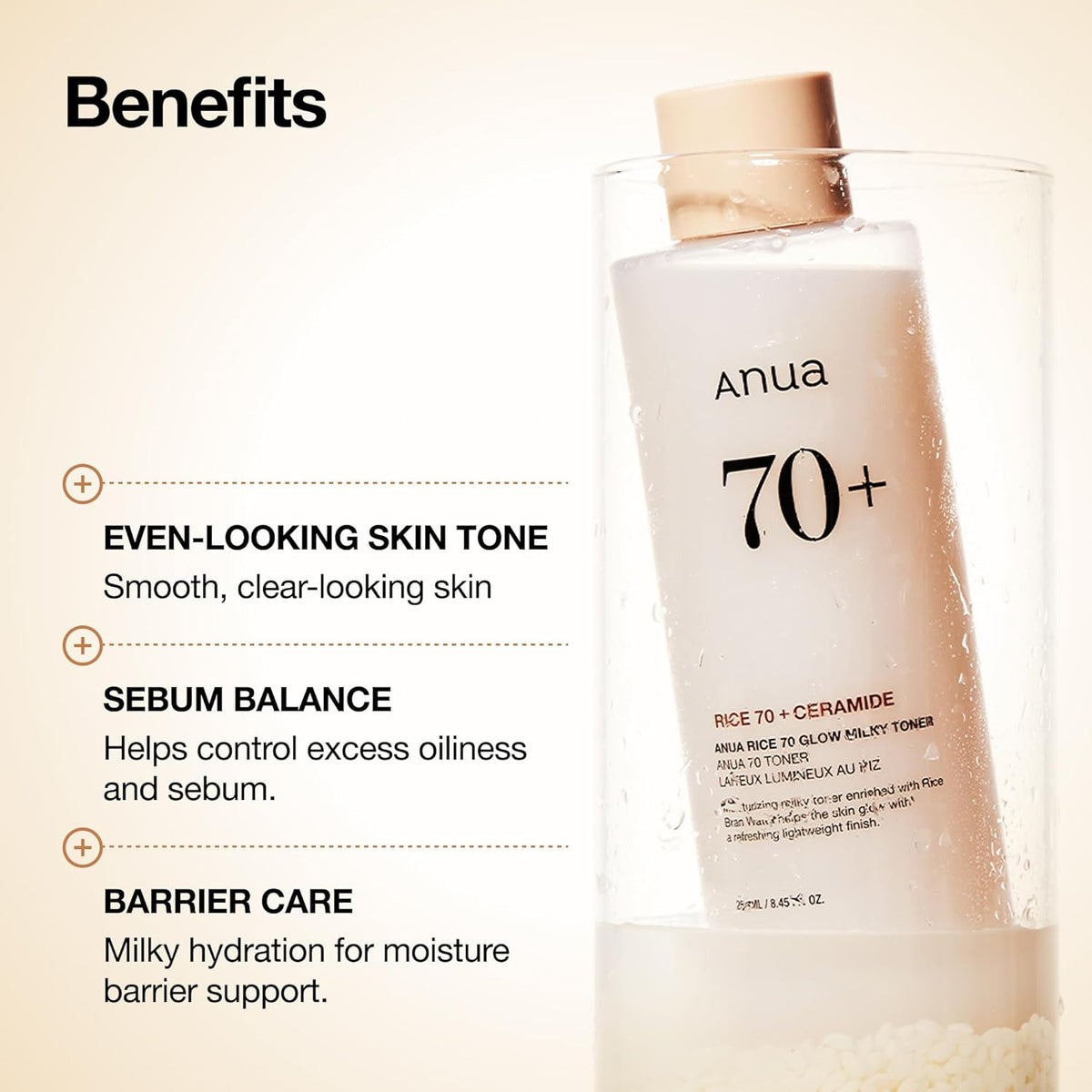 Benefits beside the bottle: even-looking skin tone, sebum balance and barrier care