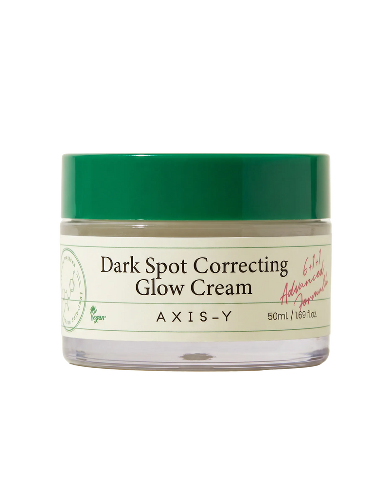 AXIS-Y Dark Spot Correcting Glow Cream 50ml - green-lidded jar on a cream background