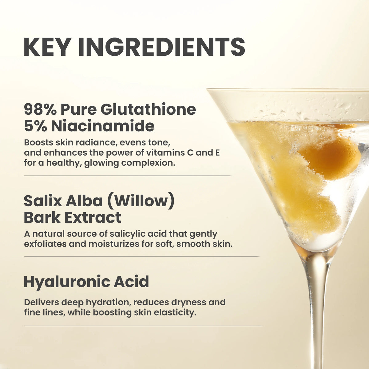 AXIS-Y Dark Spot Correcting Glow Toner 125ml - key ingredients panel with a cocktail glass illustration