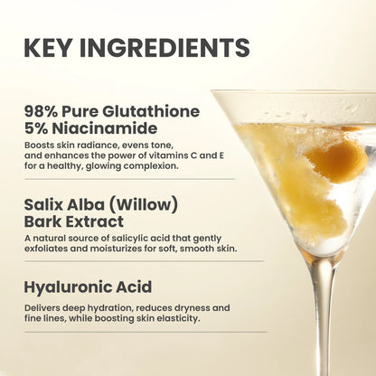 AXIS-Y Dark Spot Correcting Glow Toner 125ml - key ingredients panel with a cocktail glass illustration