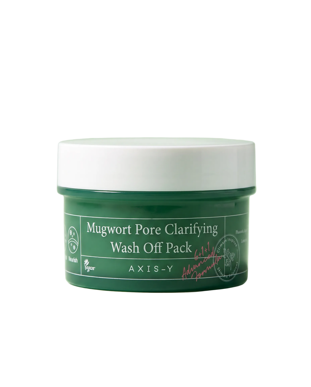 AXIS-Y Mugwort Pore Clarifying Mask 100ml - closed green jar on a pale green background