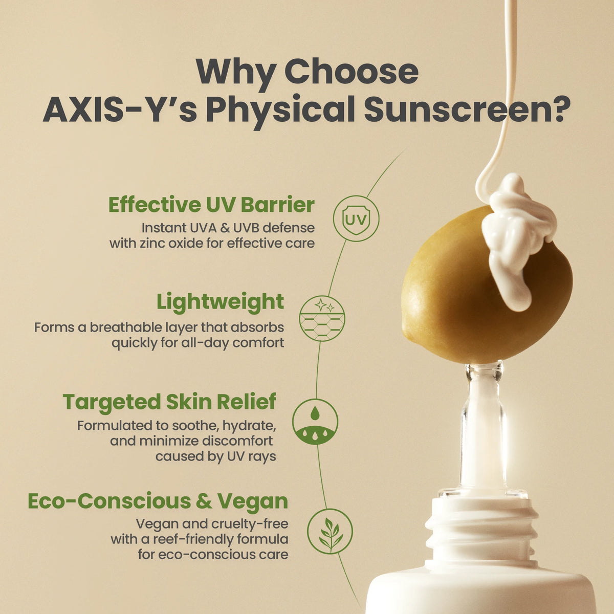 AXIS-Y No-Stress Physical Sunscreen SPF50 50ml - why choose this sunscreen panel with a swirl of cream