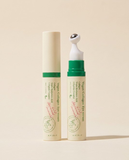 AXIS-Y Vegan Collagen Eye Serum 10ml - two eye serum applicators side by side, cream background