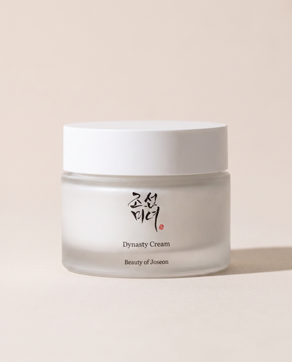 Beauty of Joseon Dynasty Cream 50ml - white cream jar, close crop, beige background