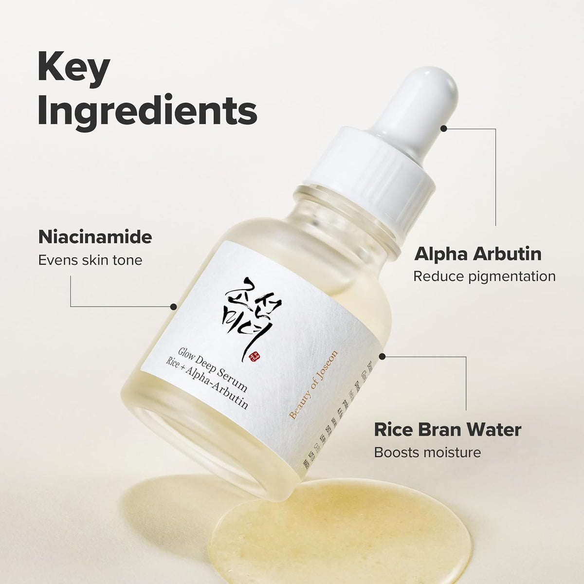 Key ingredients labelled on the bottle: niacinamide to even tone, alpha arbutin to reduce pigmentation, rice bran water to boost moisture