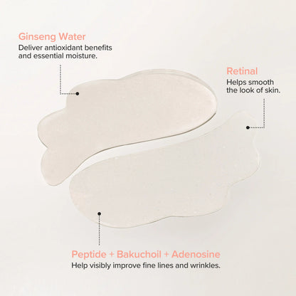 Beauty of Joseon Revive Eye Patch Ginseng + Retinal 60 Patches - patch shape diagram with retinol and ginseng callouts