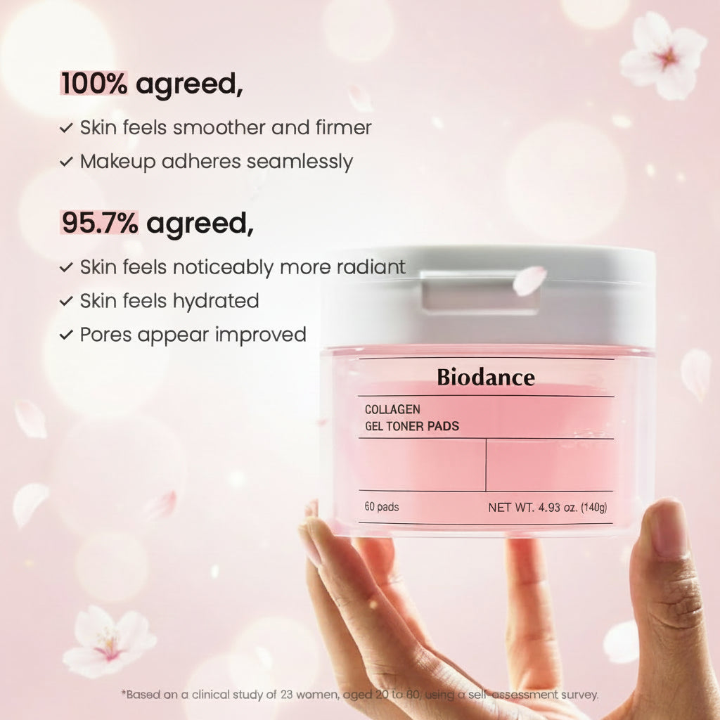 A hand holding the jar with study results: 100% agreed skin felt smoother and firmer, 95.7% agreed skin looked more radiant and hydrated