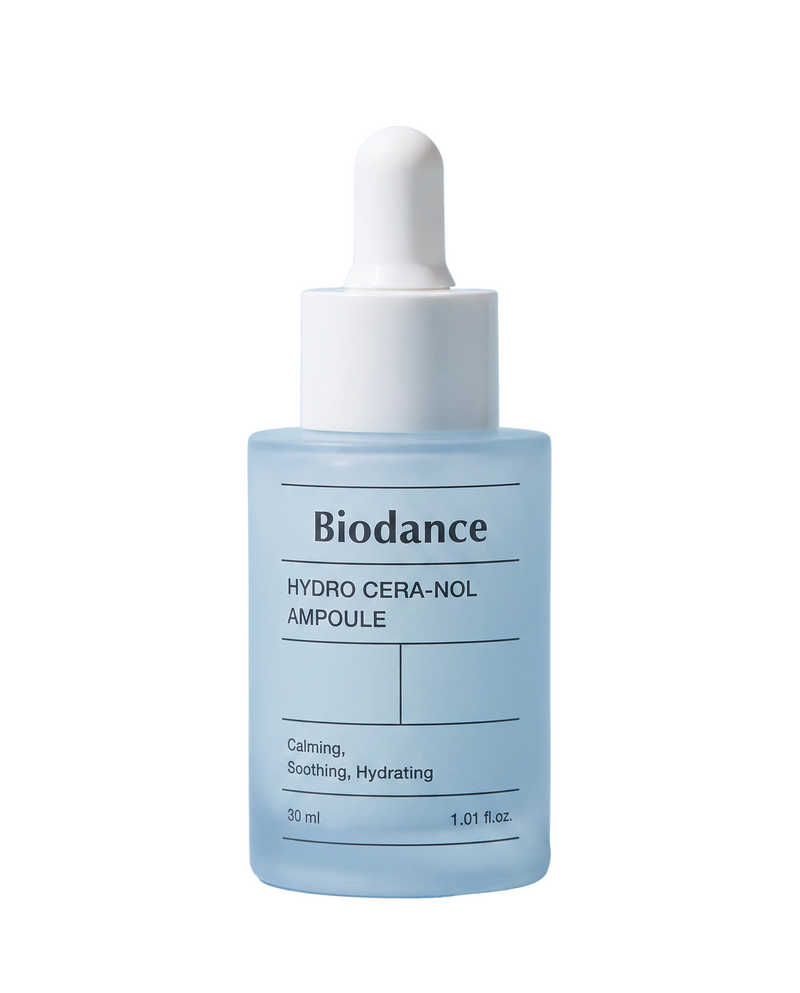 Biodance Hydro Cera-nol Ampoule 30ml - frosted dropper bottle on a light blue background