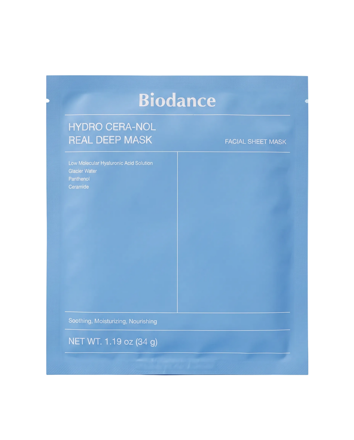 Biodance Hydro Cera-nol Deep Mask 4 Pack - single blue foil sachet, front of pack, on a blue background