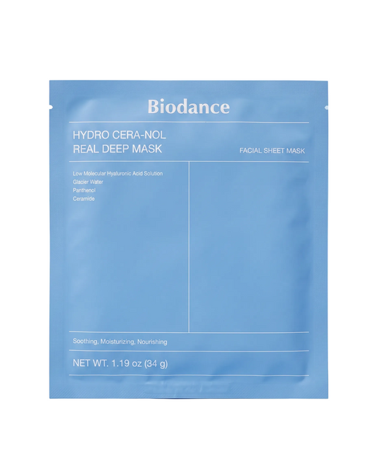 Biodance Hydro Cera-nol Deep Mask 4 Pack - single blue foil sachet, front of pack, on a blue background