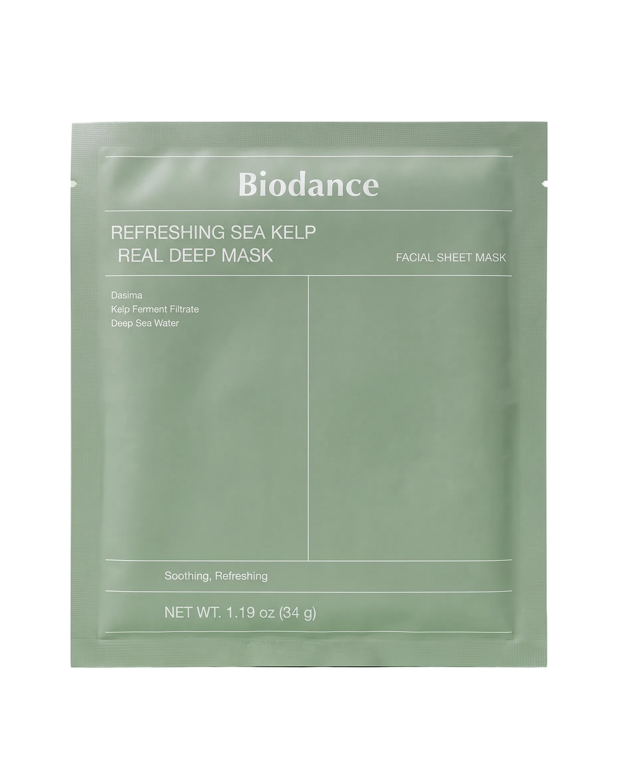 Biodance Sea Kelp Deep Mask 4 Pack - single green foil sachet, front of pack, on a white background
