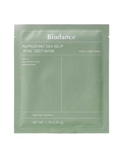 Biodance Sea Kelp Deep Mask 4 Pack - single green foil sachet, front of pack, on a white background