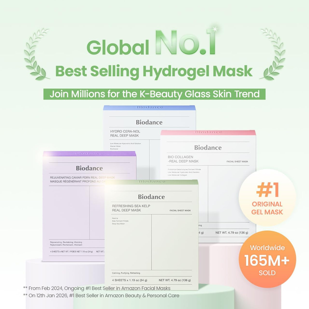 The Biodance hydrogel mask range grouped together, described as the global number one best-selling hydrogel mask with over 165 million sold