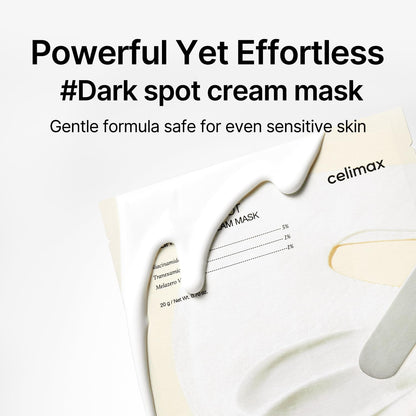 Powerful yet effortless dark spot cream mask: the sachet with a swipe of thick white cream, a gentle formula safe for sensitive skin