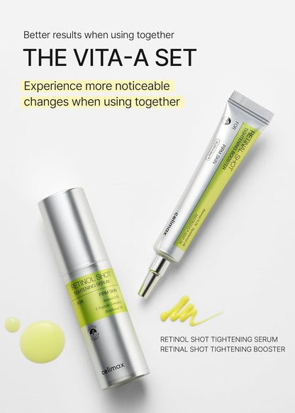 The Vita-A set: the Retinol Shot Tightening Serum shown together with the Retinal Shot Tightening Booster