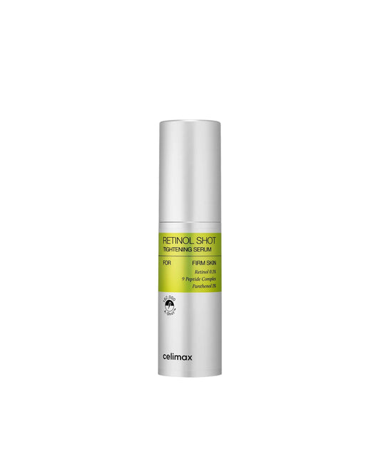 Celimax Retinol Shot Tightening Serum 30ml - single airless pump bottle on a pale grey background