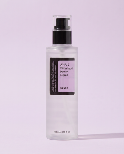 COSRX AHA 7 Whitehead Power Liquid 100ml - frosted bottle on a lilac background