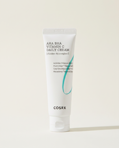 COSRX AHA BHA Vitamin C Daily Cream 50ml - white daily cream tube on a cream background
