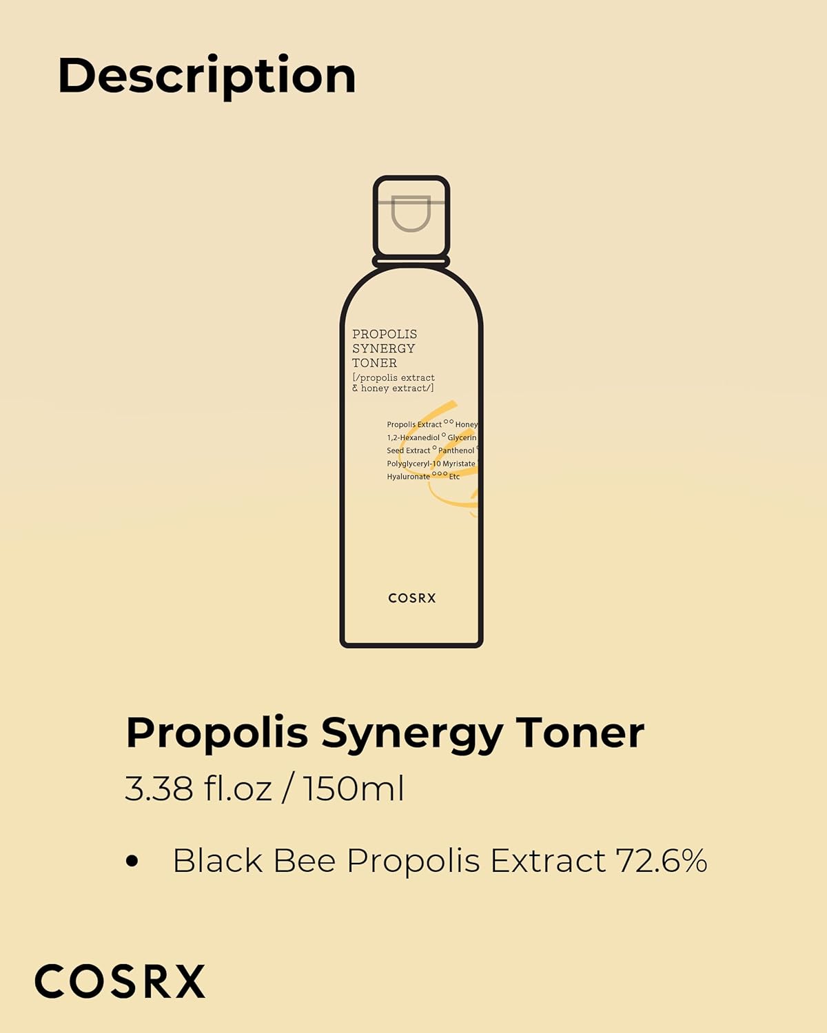 Description: Propolis Synergy Toner, 150 ml, with 72.6% black bee propolis extract