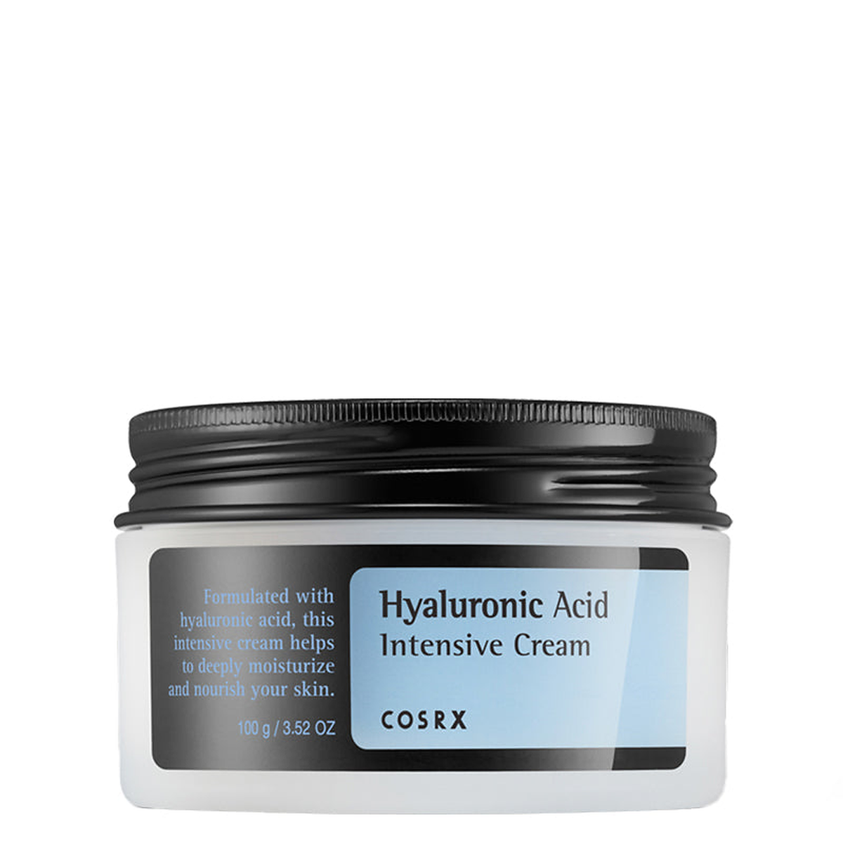 COSRX Hyaluronic Acid Intensive Cream 100g - closed black-lidded jar on a white background