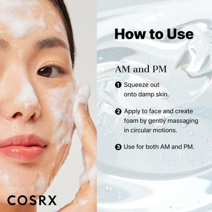 How to use: foam on a model's cheek, squeezed onto damp skin, massaged in circles, morning and night