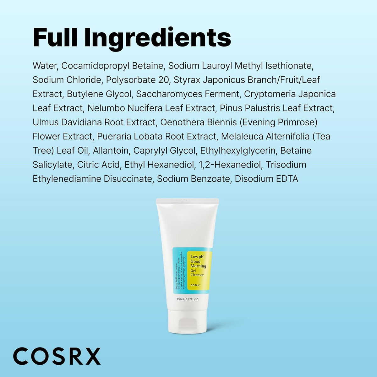 Full ingredients list beside the cleanser tube